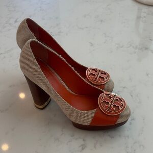 Tory Burch Orange and Tan Heels